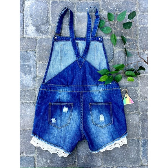 NWT denim distressed overall shorts size M - Picture 3 of 4